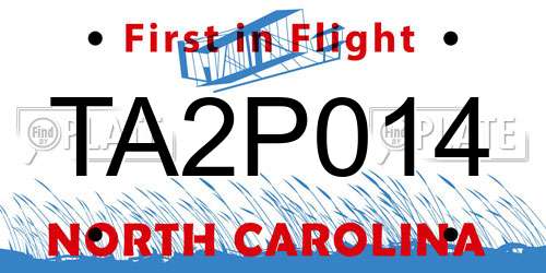 TA2P014 North Carolina License Plate