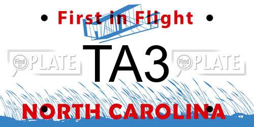 TA3 North Carolina License Plate