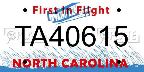 TA40615 North Carolina License Plate