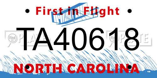 TA40618 North Carolina License Plate