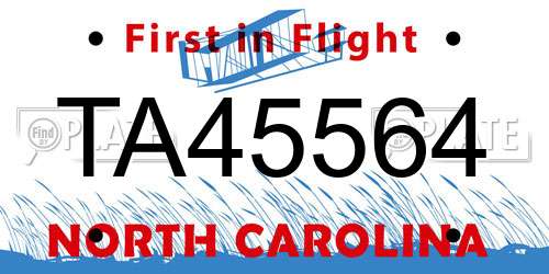 TA45564 North Carolina License Plate