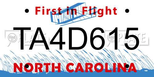 TA4D615 North Carolina License Plate