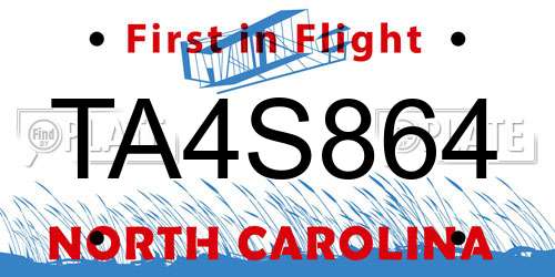 TA4S864 North Carolina License Plate