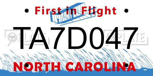 TA7D047 North Carolina License Plate