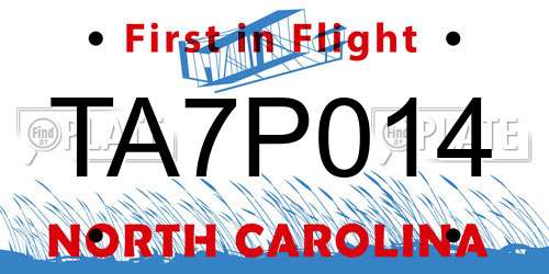 TA7P014 North Carolina License Plate