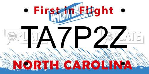 TA7P2Z North Carolina License Plate
