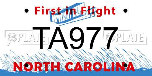 TA977 North Carolina License Plate