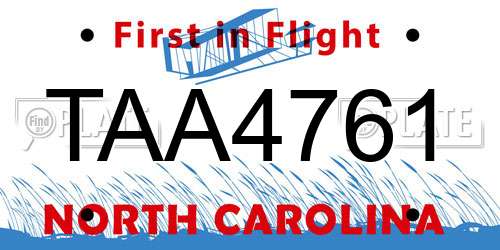 TAA4761 North Carolina License Plate