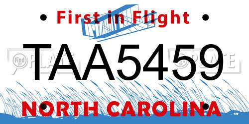 TAA5459 North Carolina License Plate