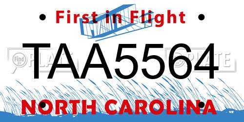 TAA5564 North Carolina License Plate