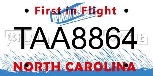 TAA8864 North Carolina License Plate