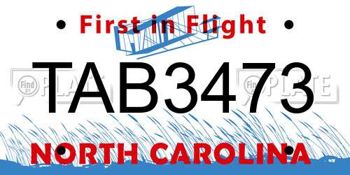 TAB3473 North Carolina License Plate