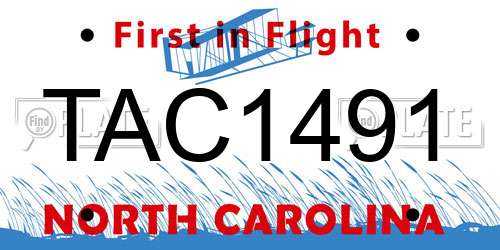 TAC1491 North Carolina License Plate