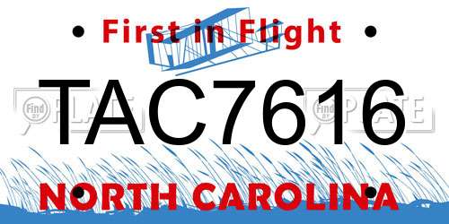 TAC7616 North Carolina License Plate