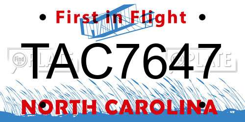 TAC7647 North Carolina License Plate
