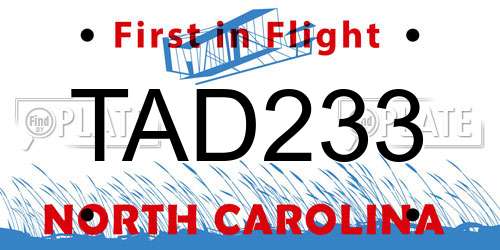TAD233 North Carolina License Plate