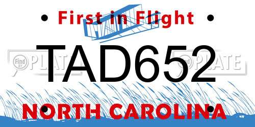 TAD652 North Carolina License Plate