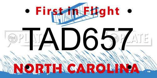 TAD657 North Carolina License Plate