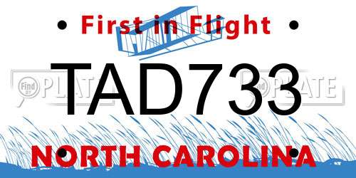 TAD733 North Carolina License Plate