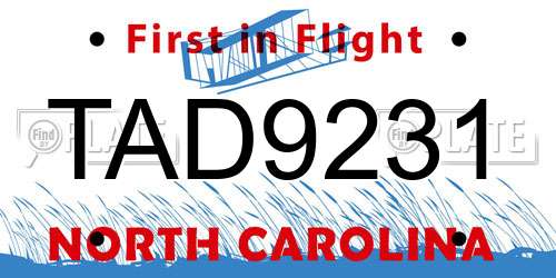TAD9231 North Carolina License Plate