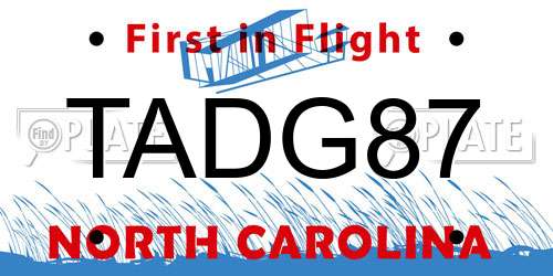 TADG87 North Carolina License Plate