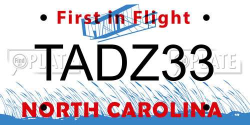 TADZ33 North Carolina License Plate