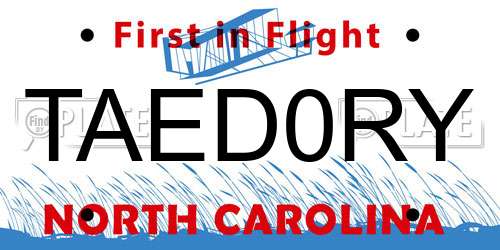 TAED0RY North Carolina License Plate