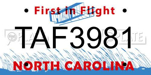 TAF3981 North Carolina License Plate