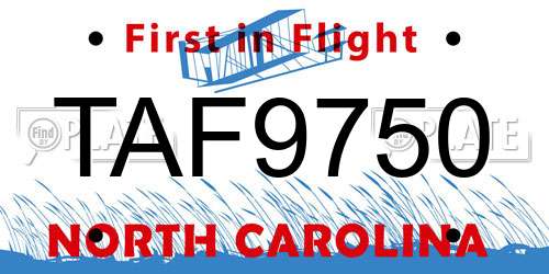 TAF9750 North Carolina License Plate