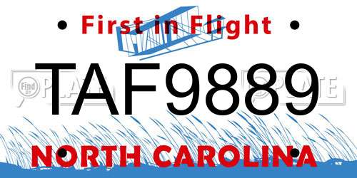 TAF9889 North Carolina License Plate