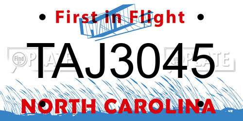TAJ3045 North Carolina License Plate