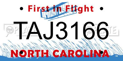 TAJ3166 North Carolina License Plate