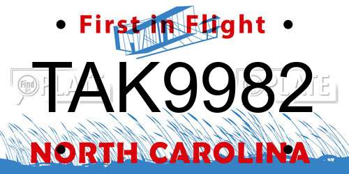 TAK9982 North Carolina License Plate