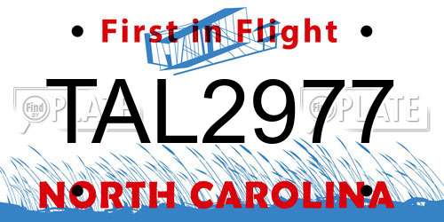 TAL2977 North Carolina License Plate