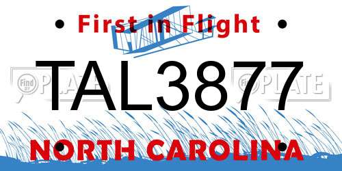 TAL3877 North Carolina License Plate