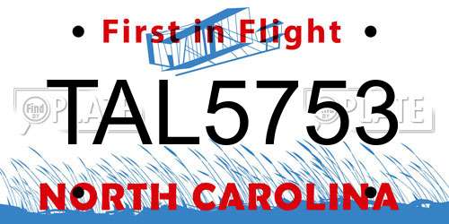 TAL5753 North Carolina License Plate