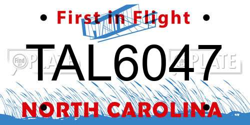 TAL6047 North Carolina License Plate