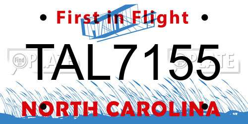 TAL7155 North Carolina License Plate
