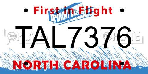 TAL7376 North Carolina License Plate