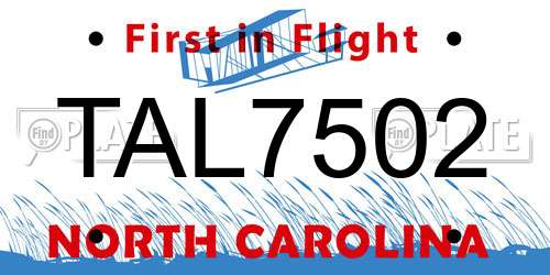 TAL7502 North Carolina License Plate