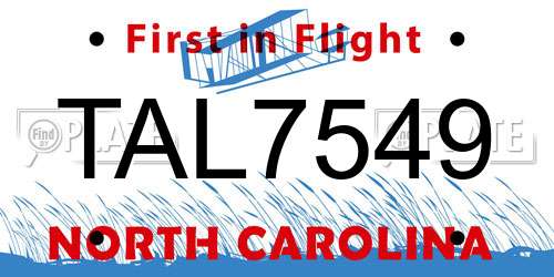 TAL7549 North Carolina License Plate