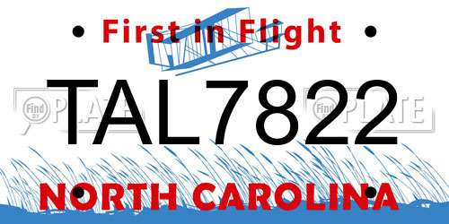 TAL7822 North Carolina License Plate
