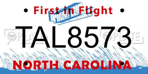TAL8573 North Carolina License Plate