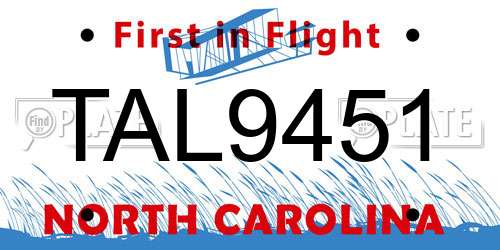 TAL9451 North Carolina License Plate