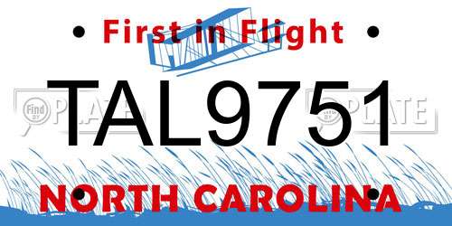 TAL9751 North Carolina License Plate