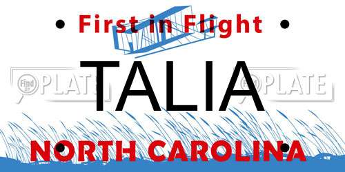 TALIA North Carolina License Plate