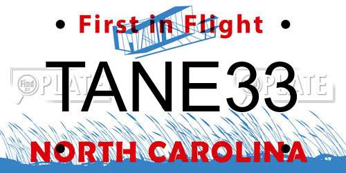 TANE33 North Carolina License Plate