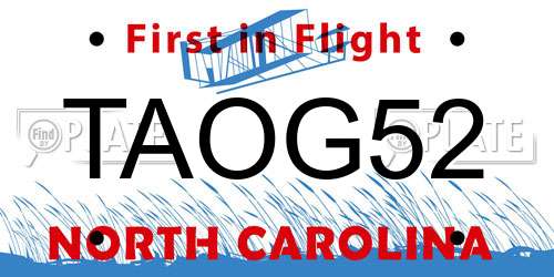 TAOG52 North Carolina License Plate