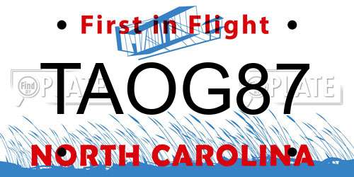 TAOG87 North Carolina License Plate