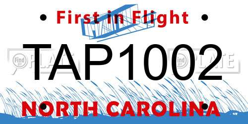 TAP1002 North Carolina License Plate